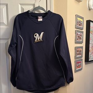 Like New, Majestic Men’s Milwaukee Brewers Navy Fleece Pullover - Size Small